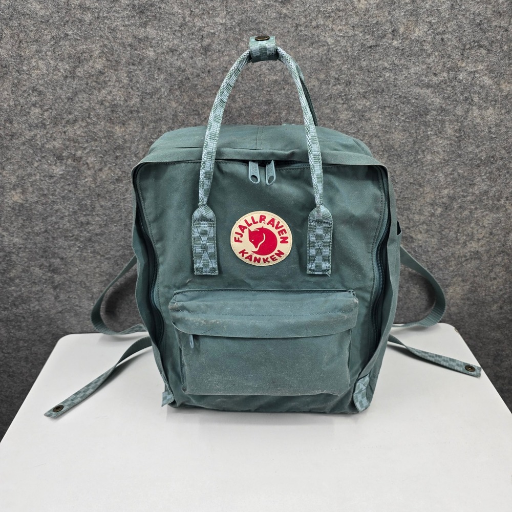 Fjallraven Kanken Backpack Green Checkered Straps Canvas School Travel Bag